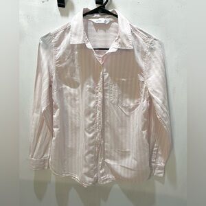 Women’s Small old navy long sleeve pink and white striped button up collared top